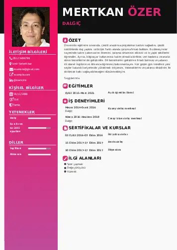 Dalgıç CV Örnekleri cv indir